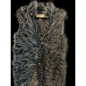 Michael Kors lined Faux Raccoon Fur Longline Vest Black Gray Size Small